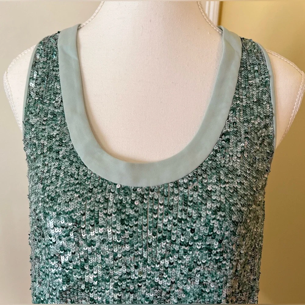 Diane Von Furstenberg Emilia Turquoise & Green Silk Marble Sequin Tank - Picture 5 of 16